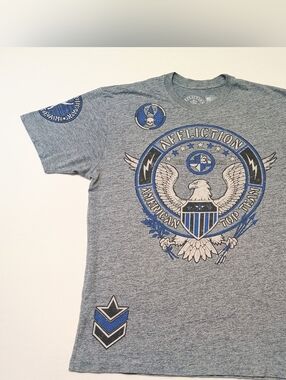 Affliction Y2k Vintage Heather Gray and Blue Eagle Graphic Tee